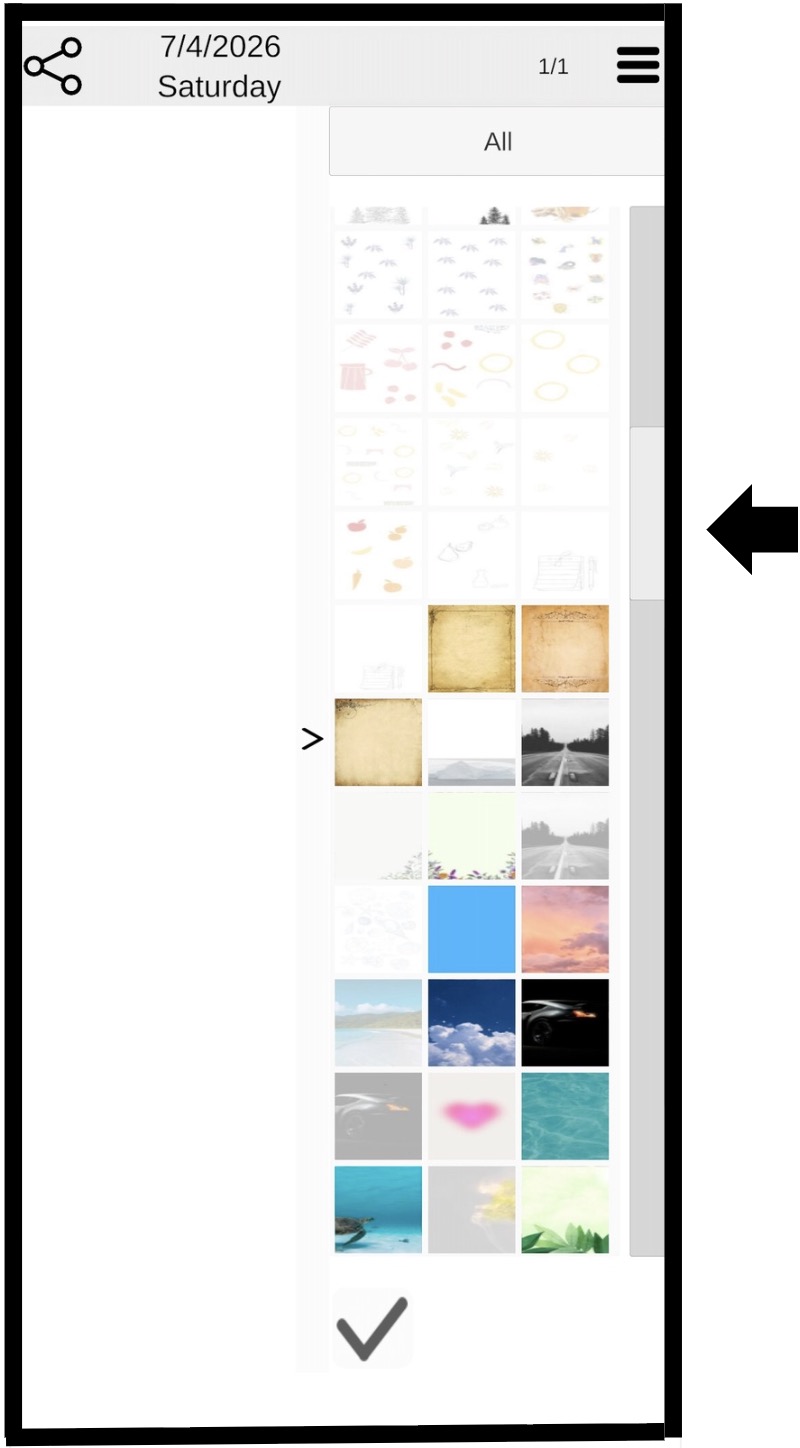 The page background gallery is now open — you can use the slider handle to move it down and up to find the background you like