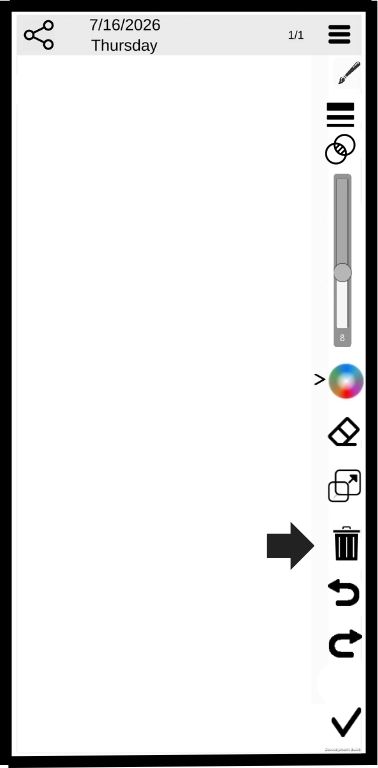 Click the trash bin to delete all the drawings on te page